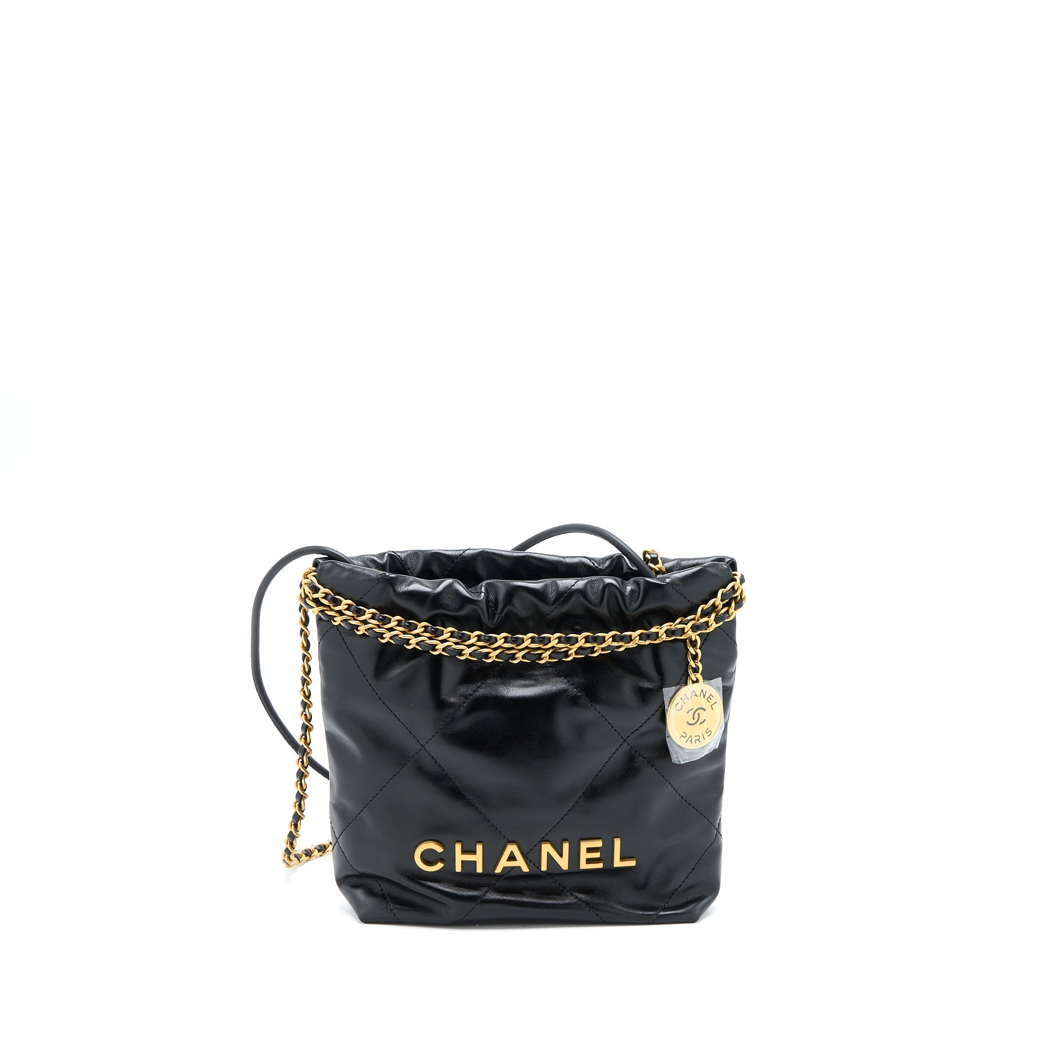 CHANEL MINI 22 BAG SHINY CALFSKIN BLACK GHW (MICROCHIP)