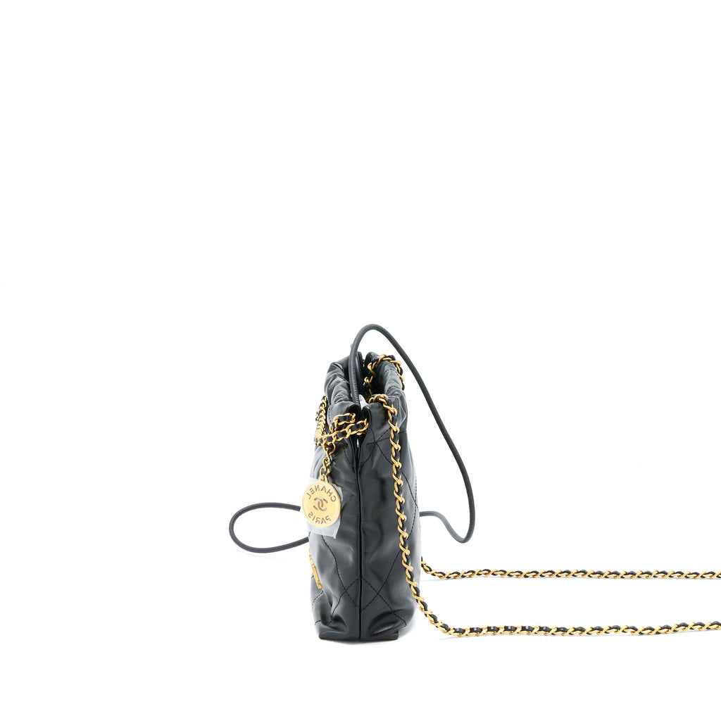 CHANEL 23S MINI 22 BAG SHINY CALFSKIN BLACK BRUSHED GHW(MICROCHIP)