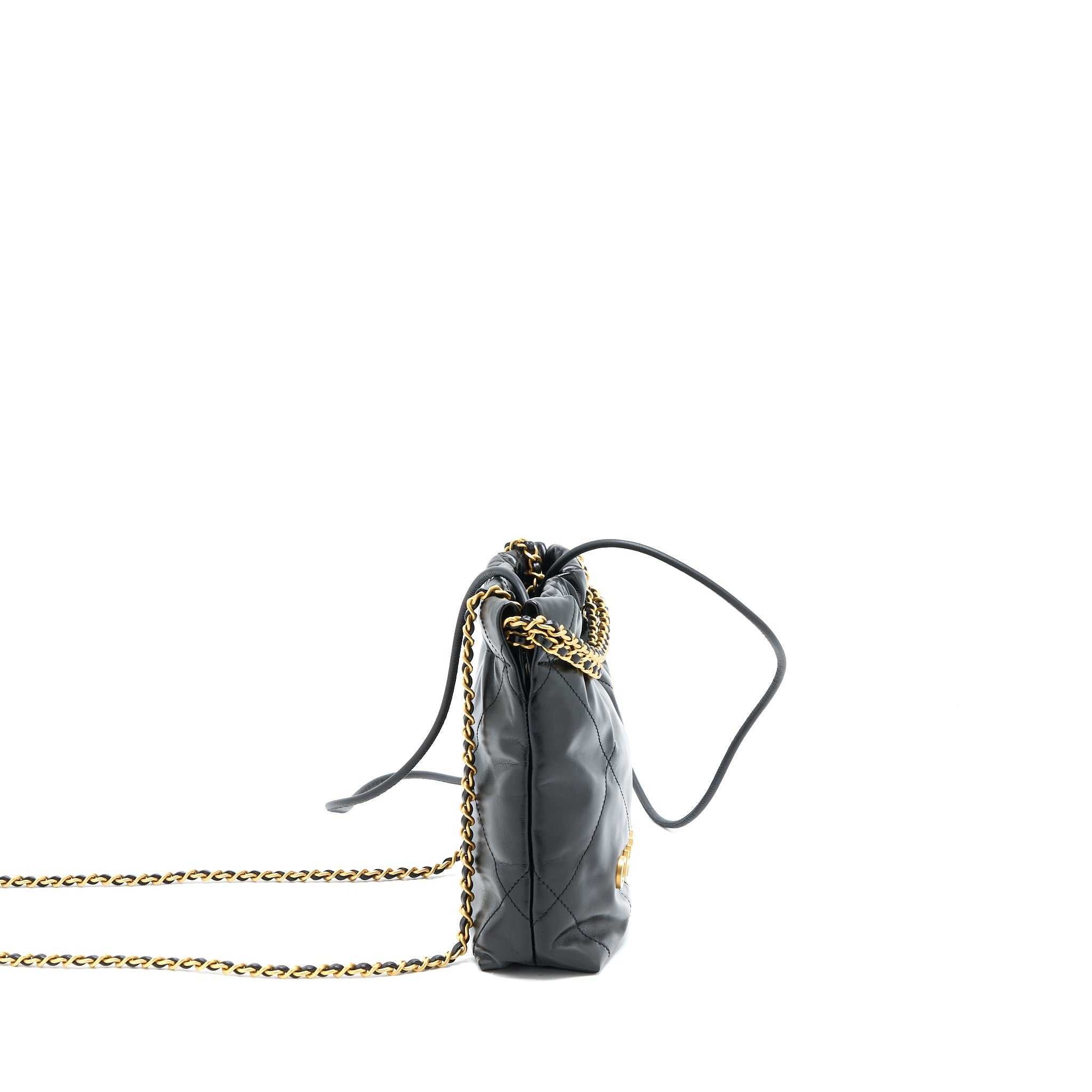 CHANEL MINI 22 BAG SHINY CALFSKIN BLACK GHW (MICROCHIP)