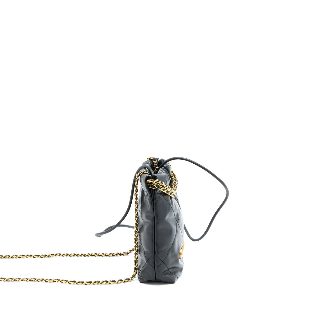 CHANEL 23S MINI 22 BAG SHINY CALFSKIN BLACK BRUSHED GHW(MICROCHIP)