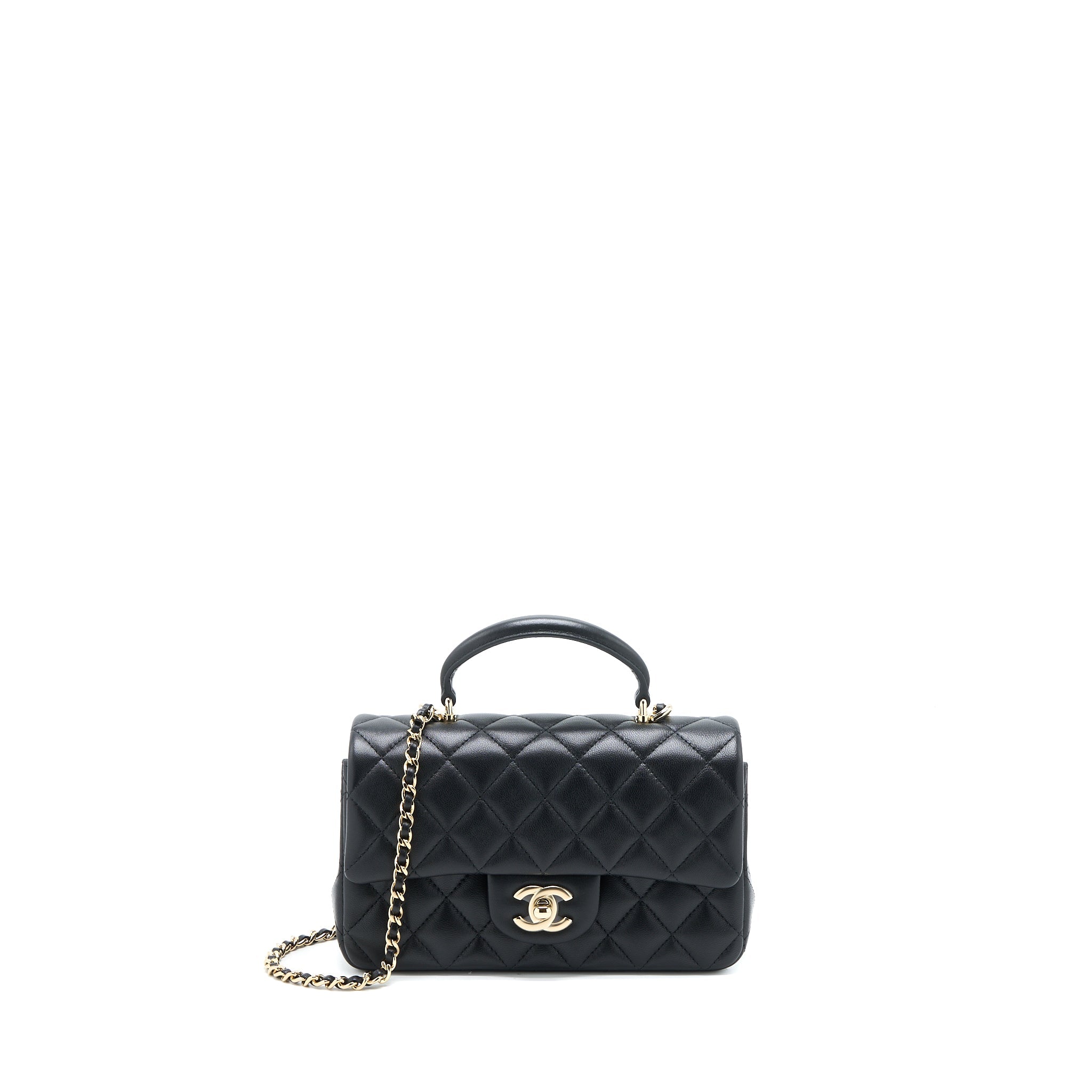 CHANEL TOP HANDLE MINI RECTANGULAR FLAP BAG LAMBSKIN BLACK LGHW (MICROCHIP)