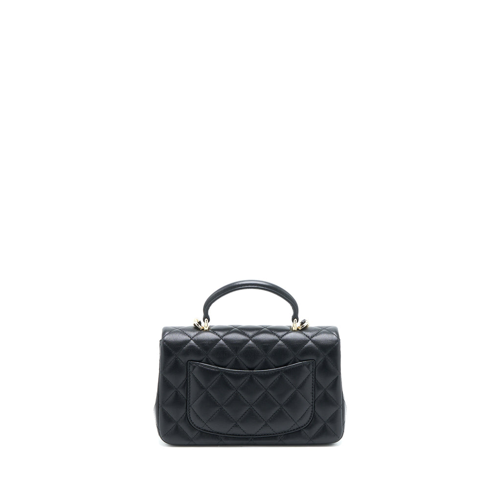 CHANEL TOP HANDLE MINI RECTANGULAR FLAP BAG LAMBSKIN BLACK LGHW (MICROCHIP)