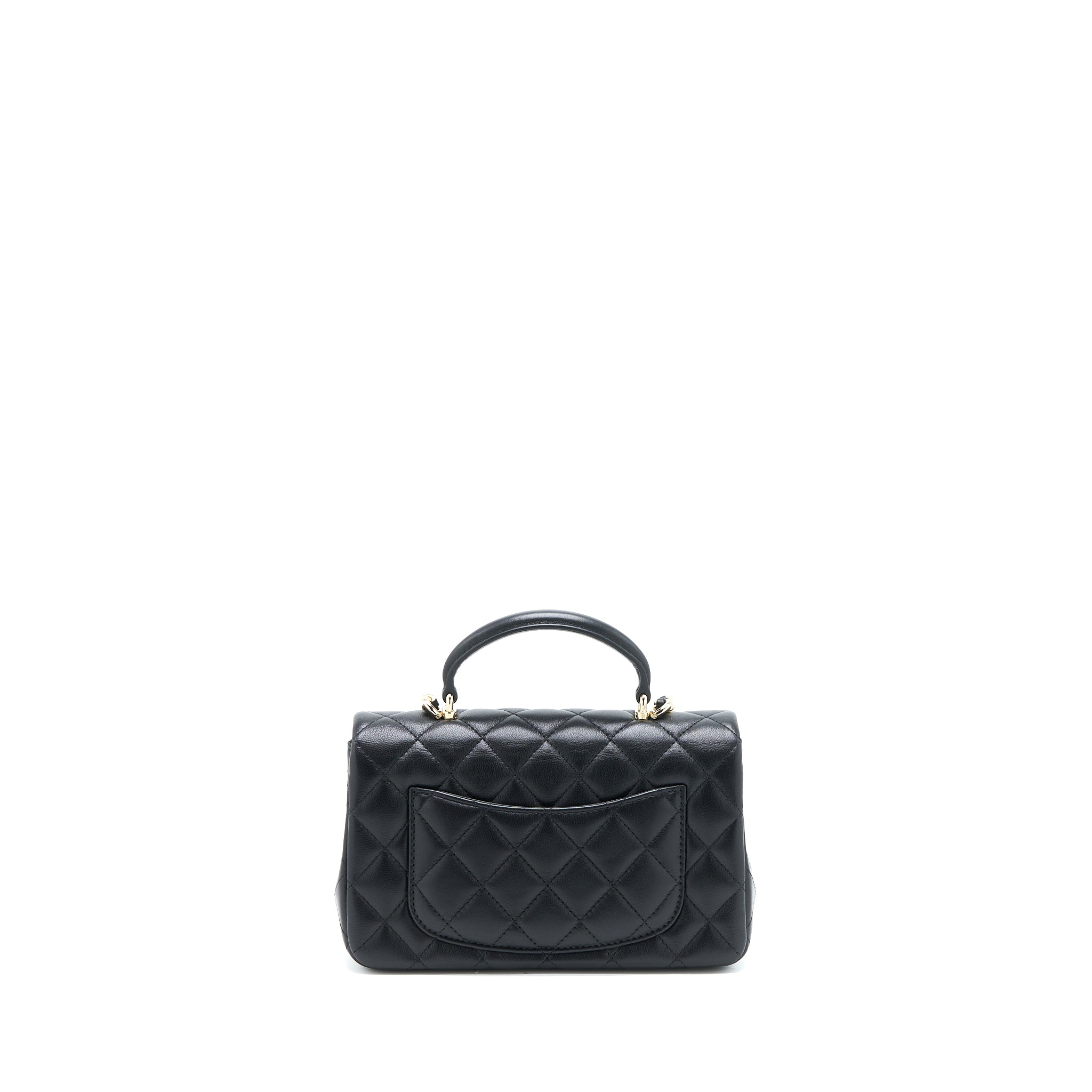 CHANEL TOP HANDLE MINI RECTANGULAR FLAP BAG LAMBSKIN BLACK LGHW (MICROCHIP)