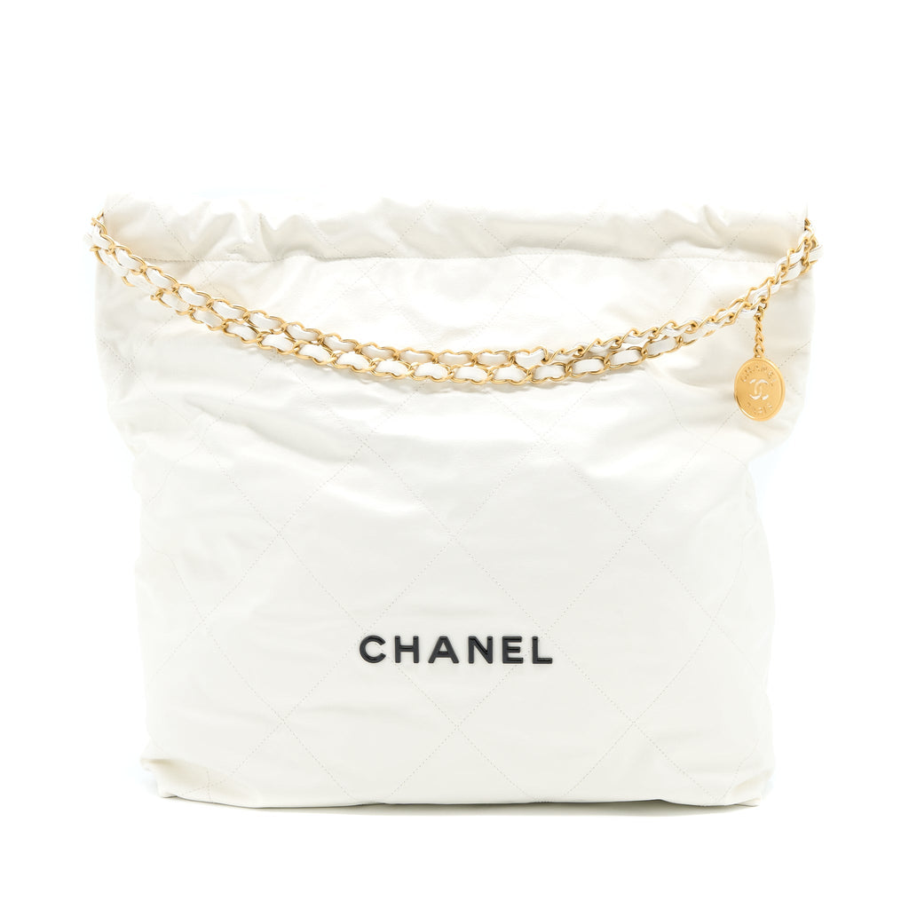 CHANEL LARGE 22 BAG CALFSKIN WHITE BRUSHED GHW (MICROCHIP)