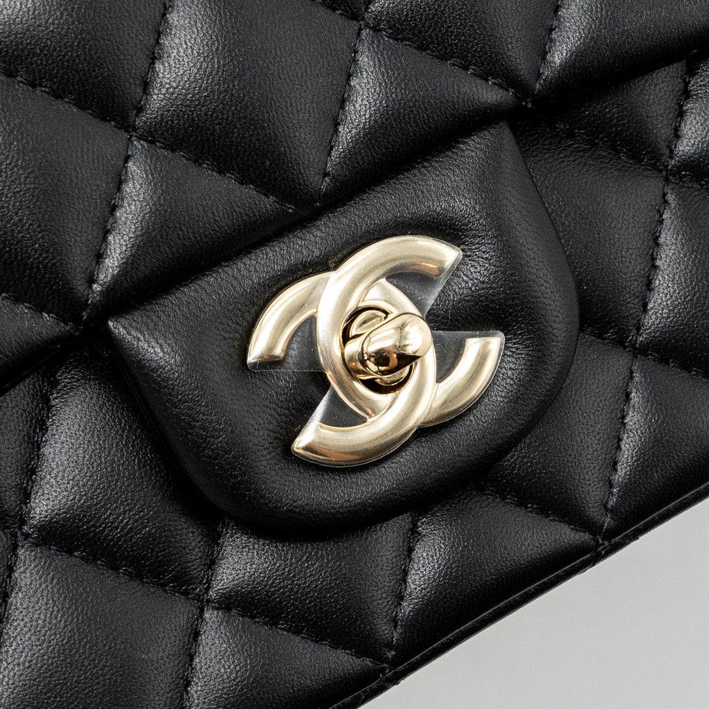 CHANEL TOP HANDLE MINI RECTANGULAR FLAP BAG LAMBSKIN BLACK LGHW(MICROCHIP)