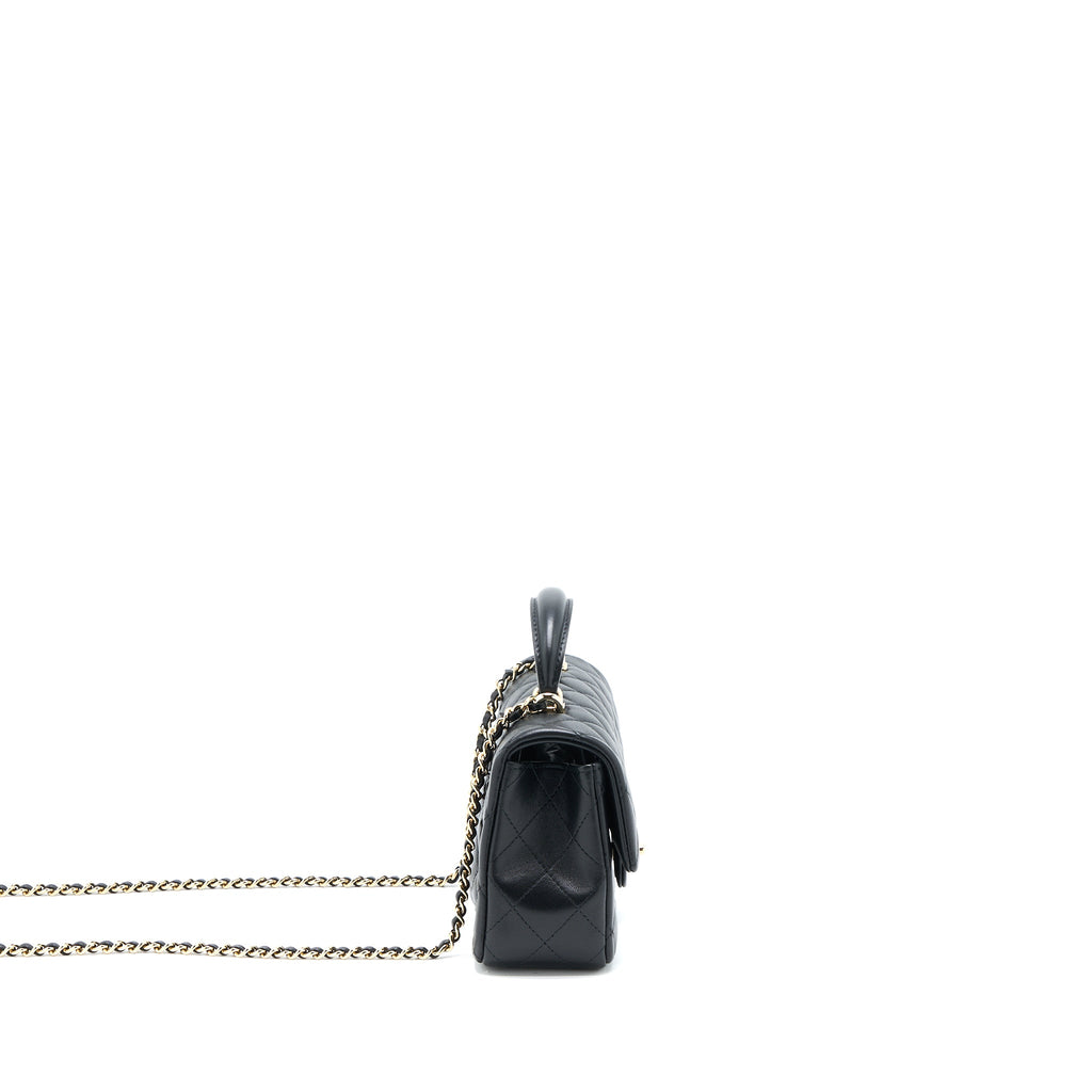 CHANEL TOP HANDLE MINI RECTANGULAR FLAP BAG LAMBSKIN BLACK LGHW (MICROCHIP)