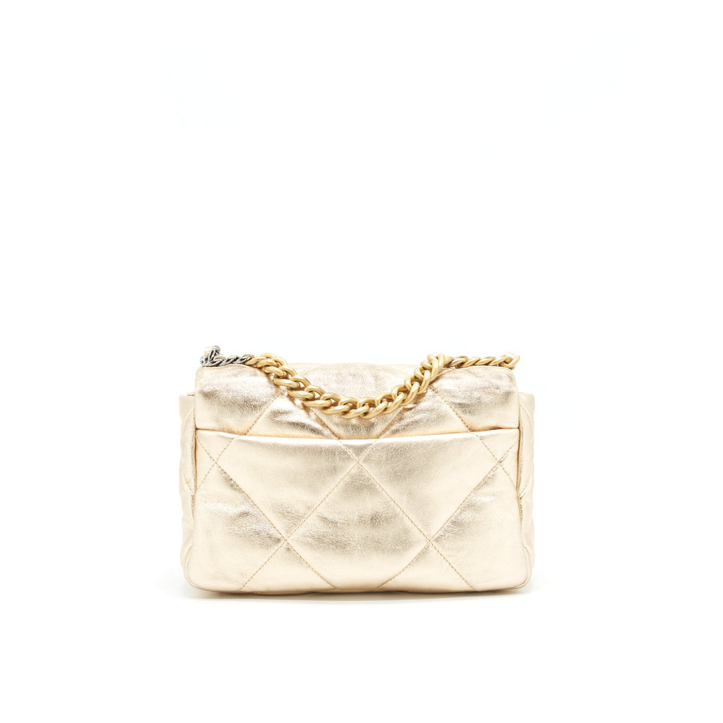 CHANEL SMALL 19 BAG GOLD COLOR WITH GOLD/ SILVER HARDWARE