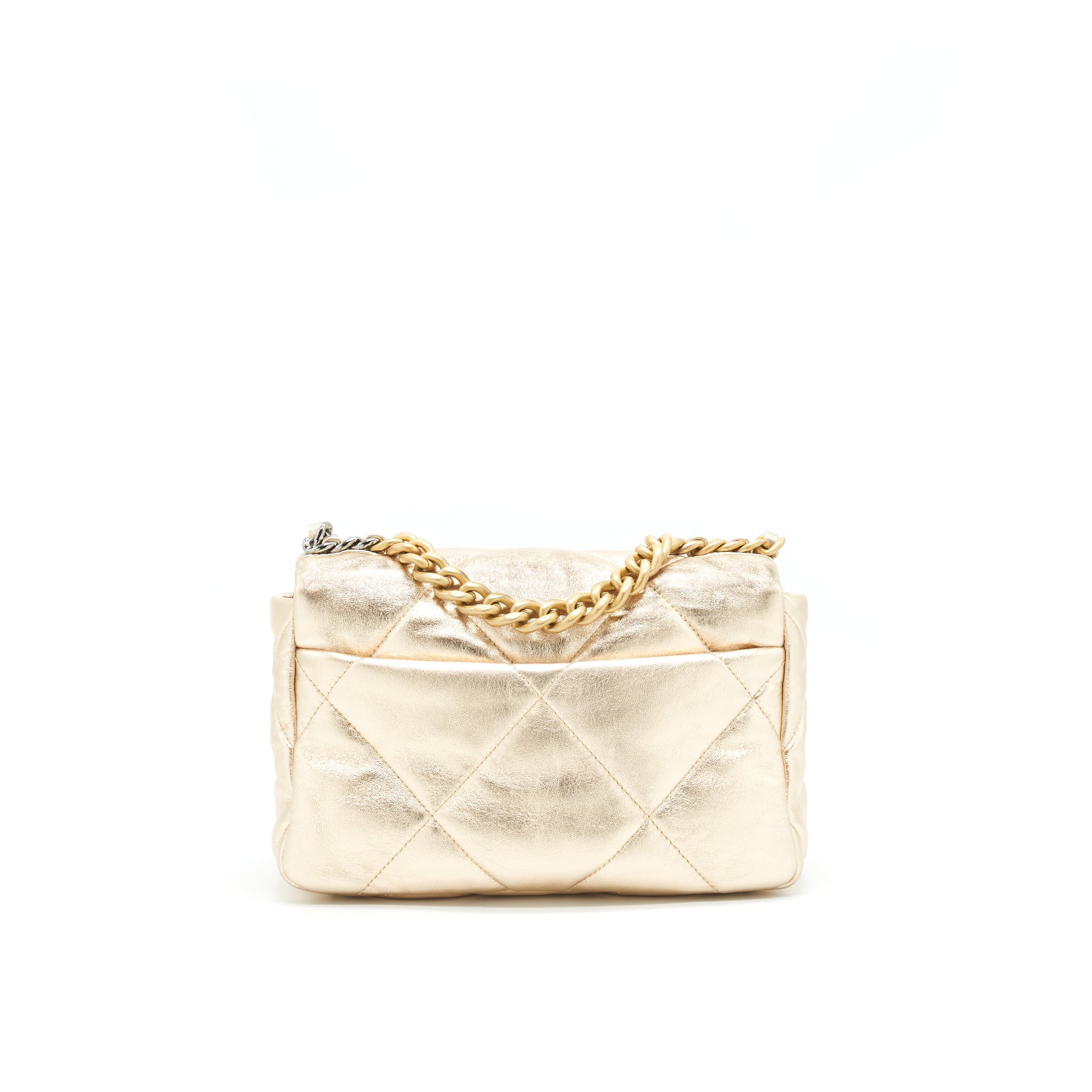 CHANEL SMALL 19 BAG GOLD COLOR WITH GOLD/ SILVER HARDWARE