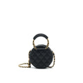 CHANEL TOP HANDLE CAVIAR ROUND CLUTCH WITH CHAIN BLACK GHW