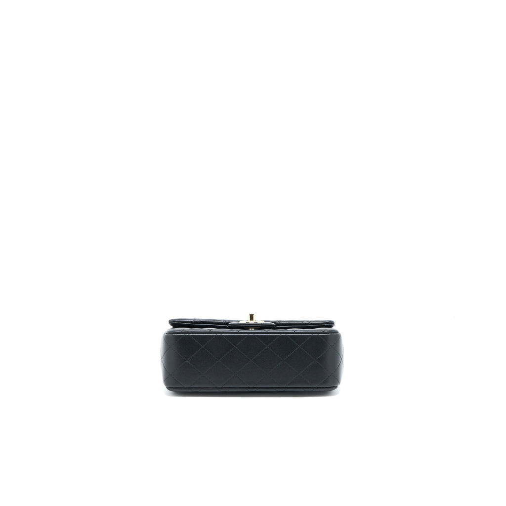 CHANEL TOP HANDLE MINI RECTANGULAR FLAP BAG LAMBSKIN BLACK LGHW (MICROCHIP)
