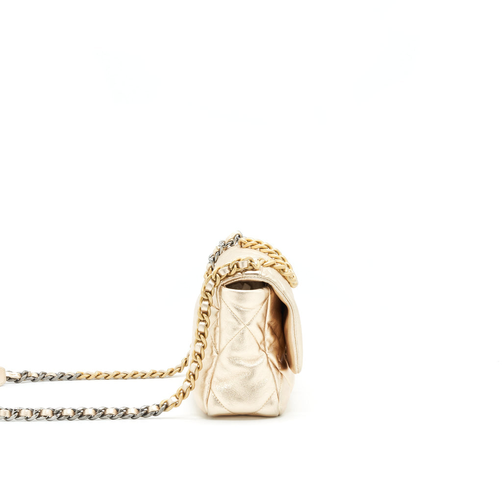 CHANEL SMALL 19 BAG GOLD COLOR WITH GOLD/ SILVER HARDWARE