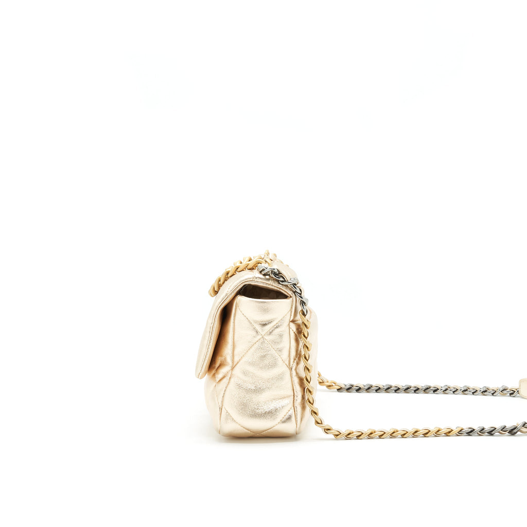 CHANEL SMALL 19 BAG GOLD COLOR WITH GOLD/ SILVER HARDWARE