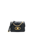 FERRAGAMO QUILTED GANCINI FLAP BAG CALFSKIN BLACK GHW