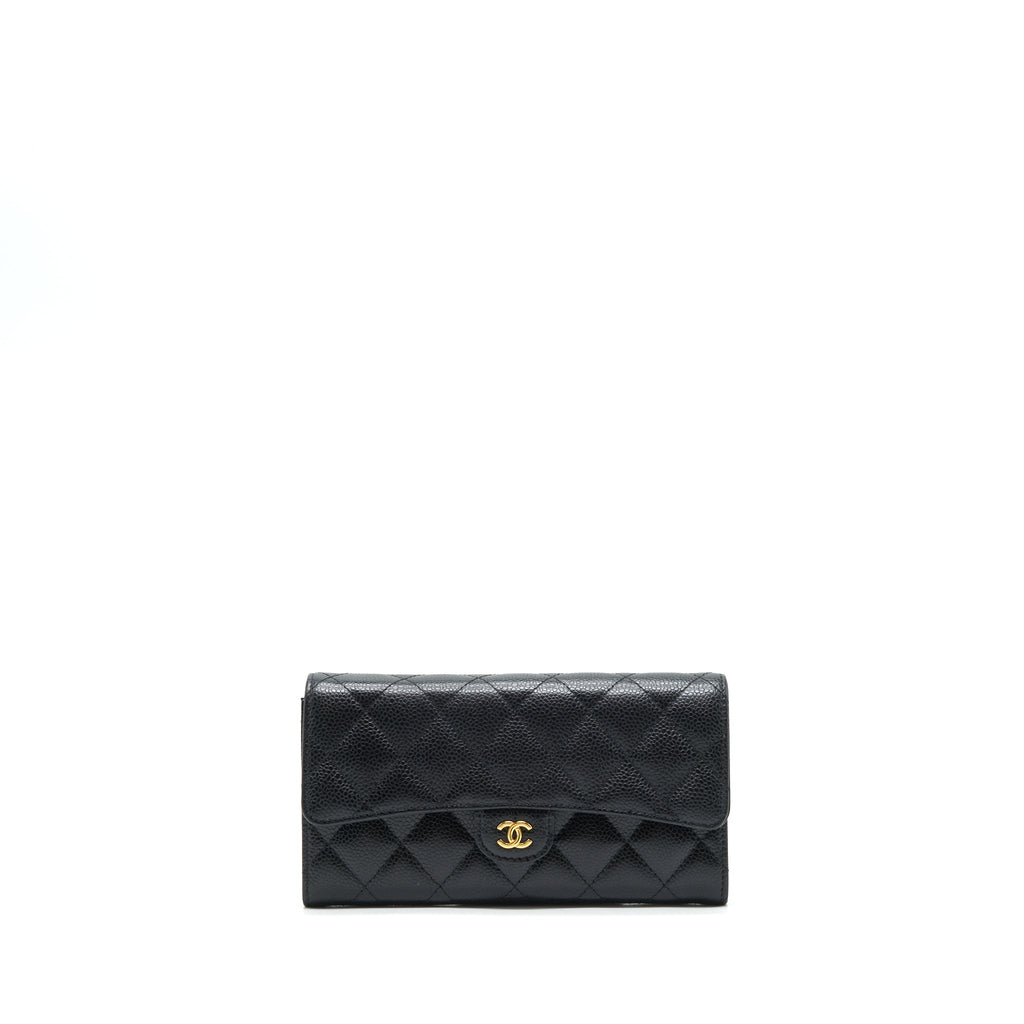 CHANEL CLASSIC FLAP LONG WALLET CAVIAR BLACK GHW