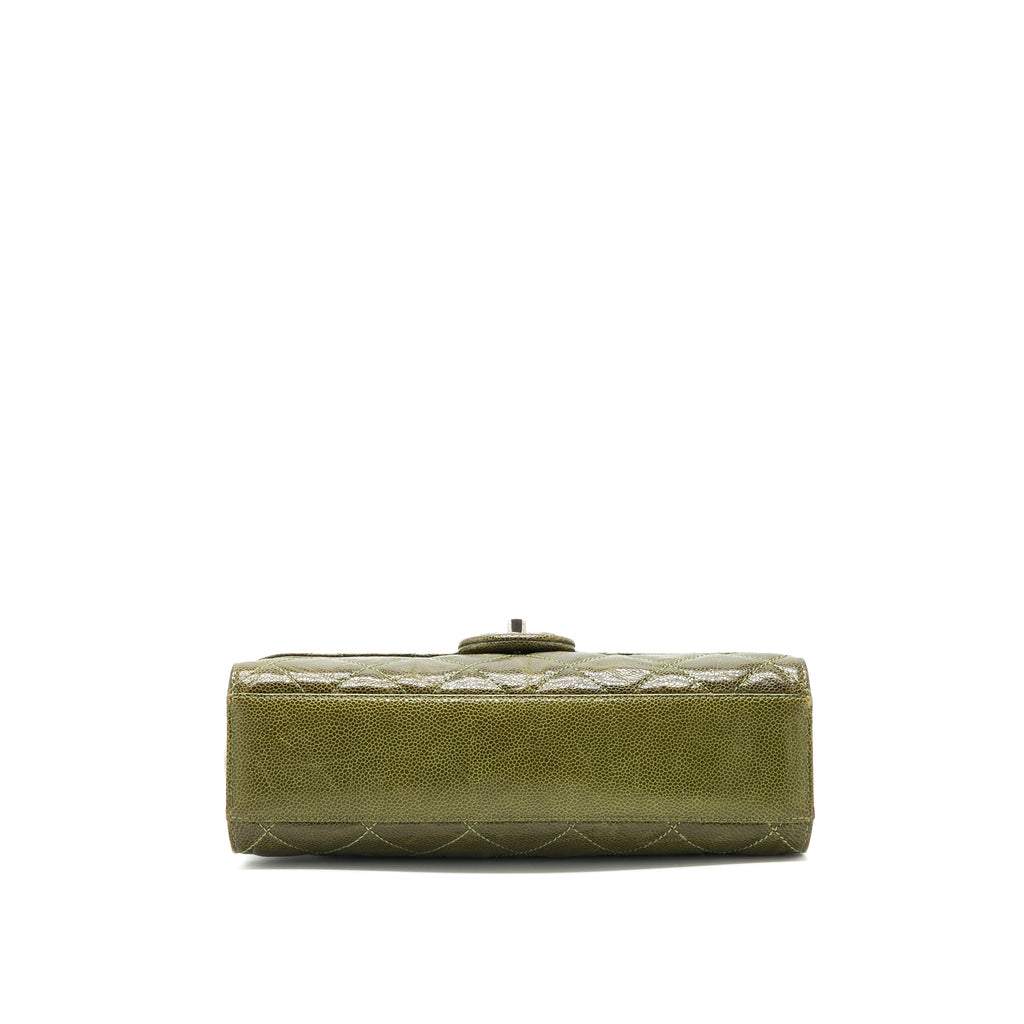 CHANEL QUILTED GRAINED CALFSKIN FLAP BAG OLIVE GREEN RUTHENIUM HARDWARE