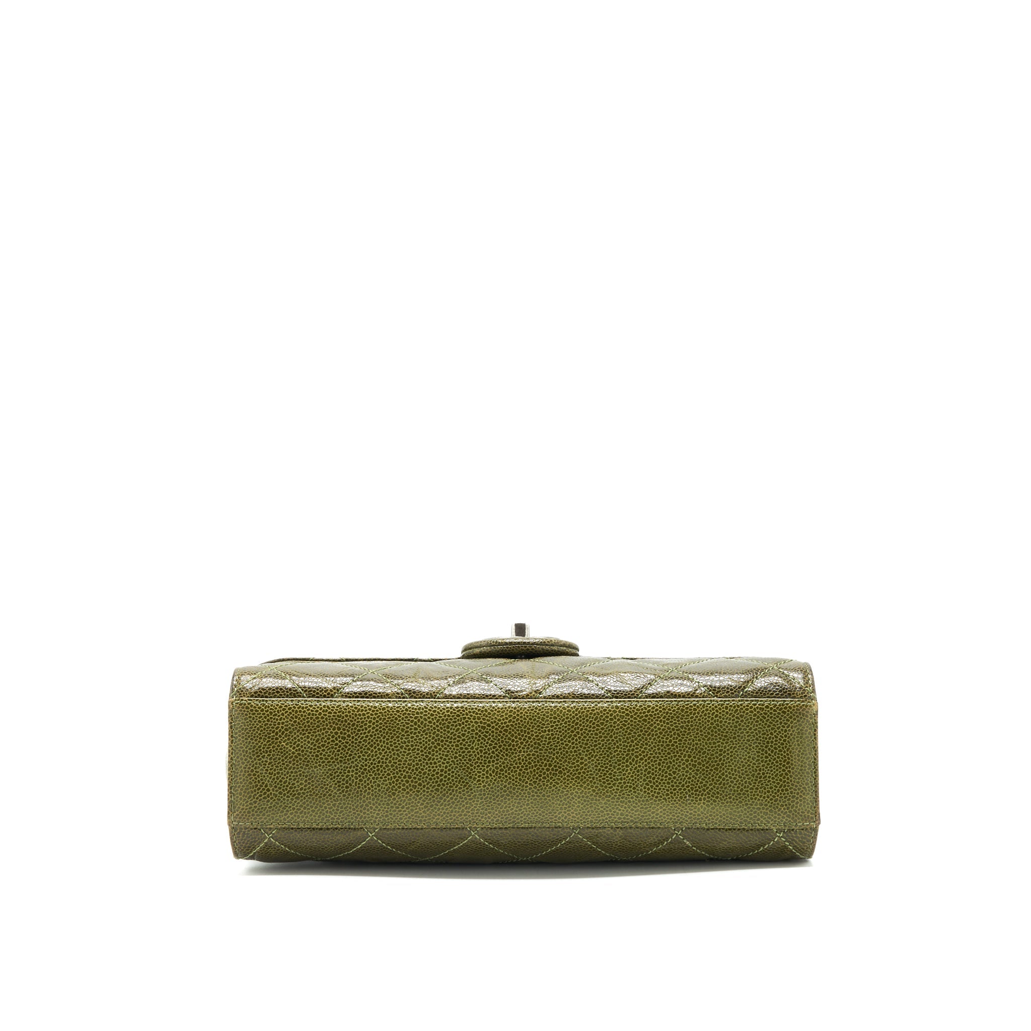 CHANEL QUILTED GRAINED CALFSKIN FLAP BAG OLIVE GREEN RUTHENIUM HARDWARE