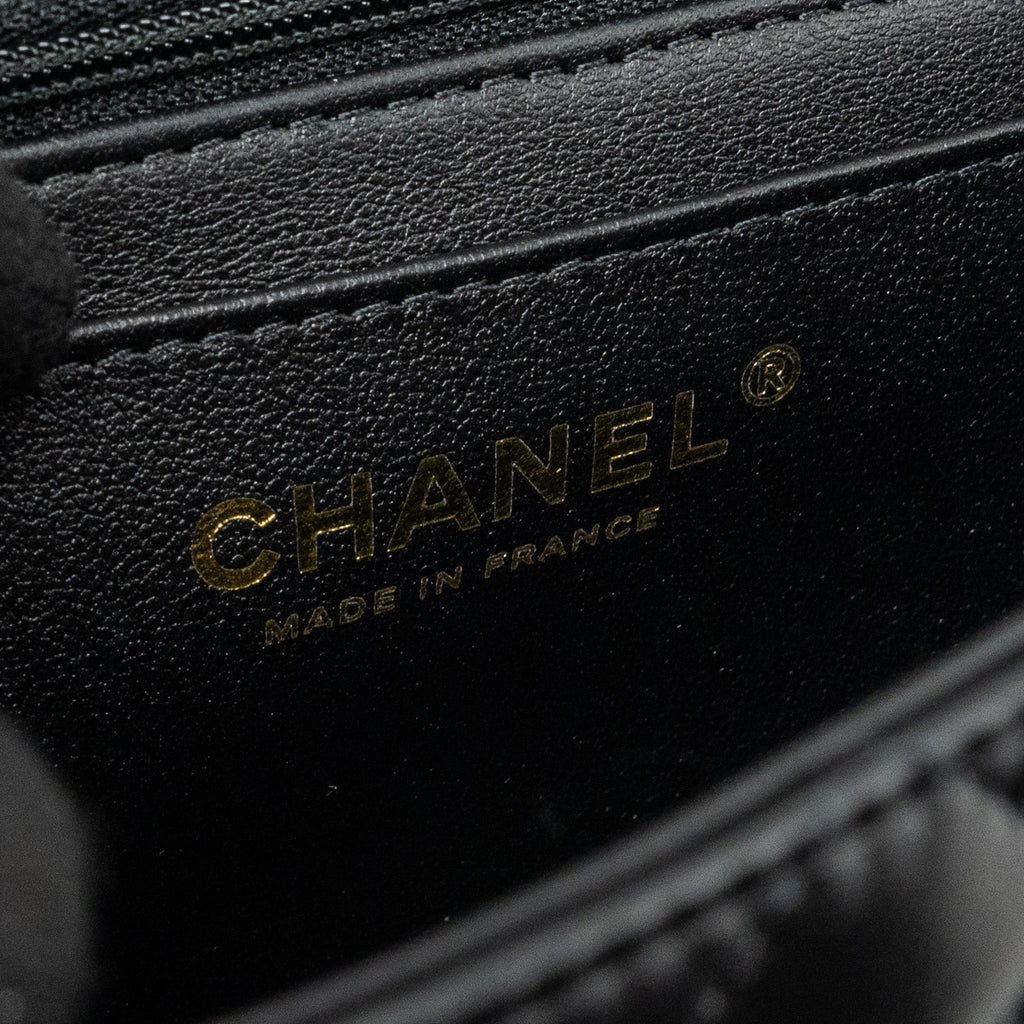 CHANEL TOP HANDLE MINI RECTANGULAR FLAP BAG LAMBSKIN BLACK LGHW(MICROCHIP)