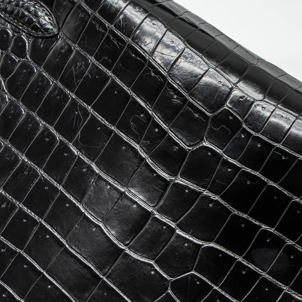 HERMES KELLY 32 SHINY CROCODILE POROSUS BLACK GHW