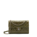CHANEL QUILTED GRAINED CALFSKIN FLAP BAG OLIVE GREEN RUTHENIUM HARDWARE