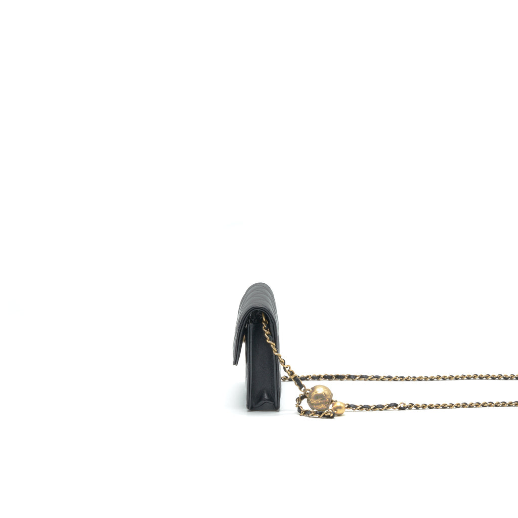 CHANEL PEARL CRUSH MINI BELT COINS PURSE/ CARD HOLDER BLACK GHW