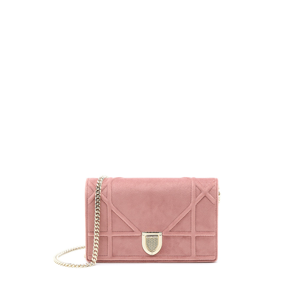 DIOR DIORMA WALLET ON CHAIN VELVET PINK GHW