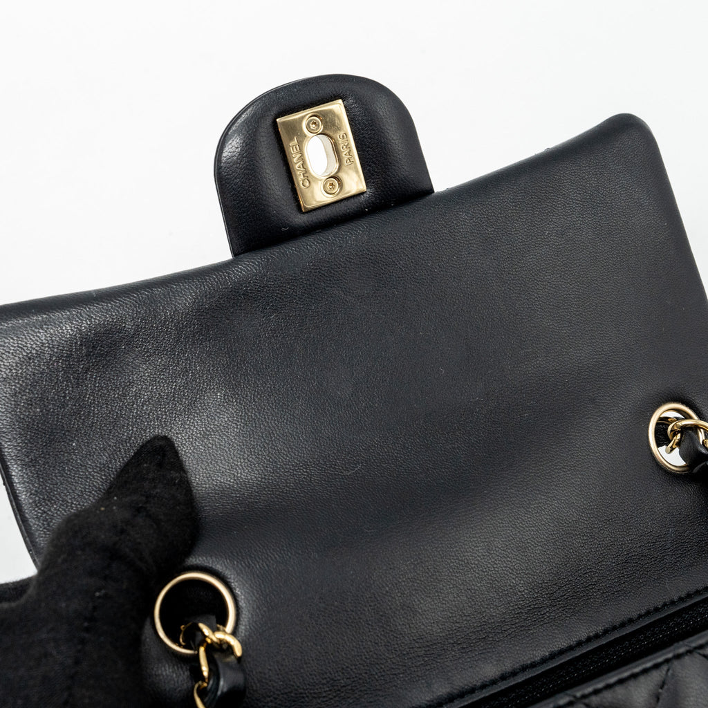 CHANEL CLASSIC MINI RECTANGULAR FLAP BAG LAMBSKIN BLACK LGHW (MICROCHIP)
