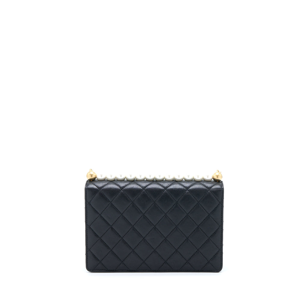 CHANEL QUILTED FLAP BAG WITH PEARL LAMBSKIN BLACK BRUSHED GHW