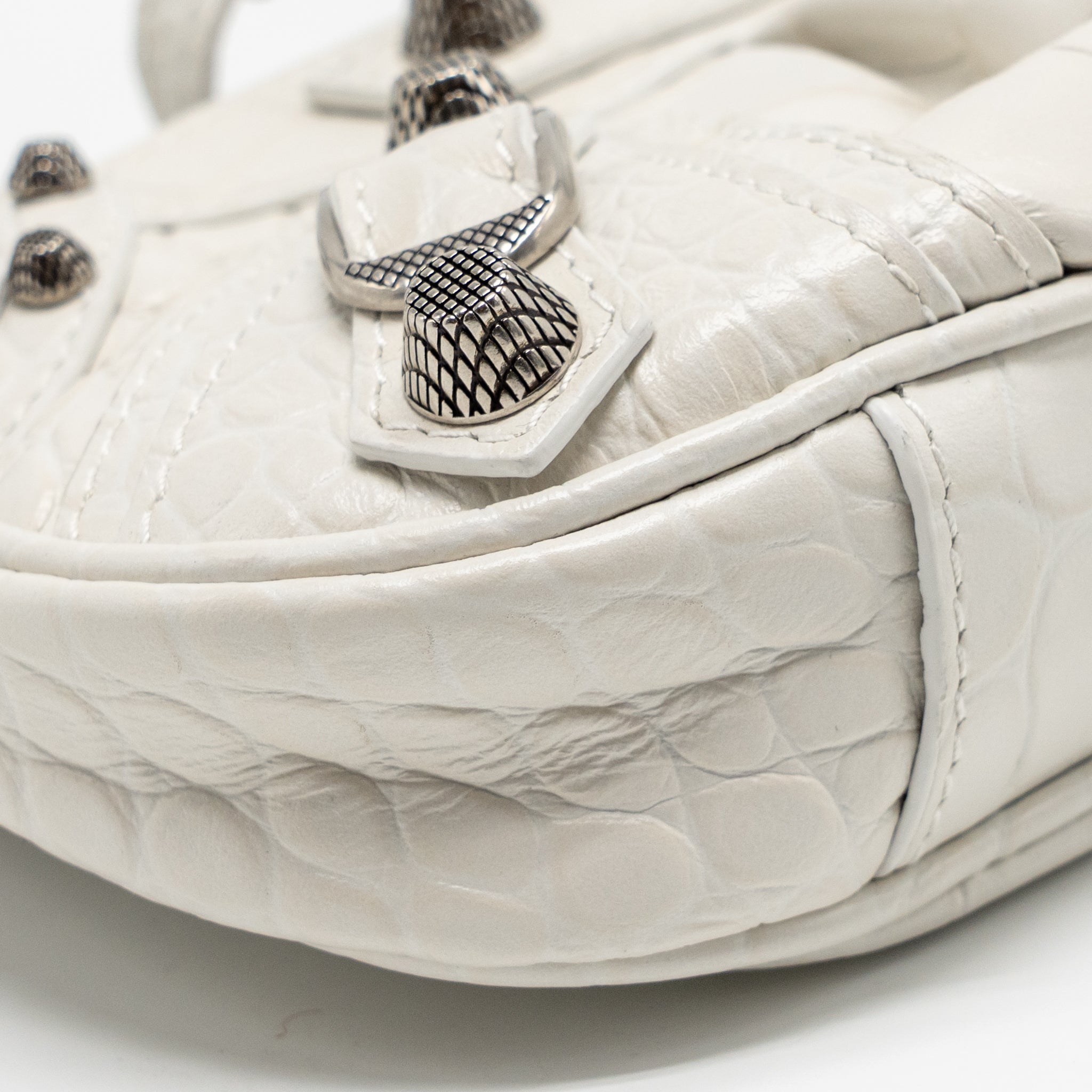 BALENCIAGA MINI LE CAGOLE SHOULDER BAG CROC-EMBOSSED CALFSKIN WHITE SHW