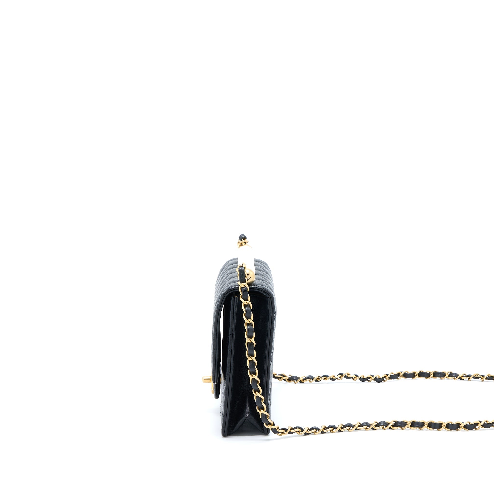 CHANEL QUILTED FLAP BAG WITH PEARL LAMBSKIN BLACK BRUSHED GHW
