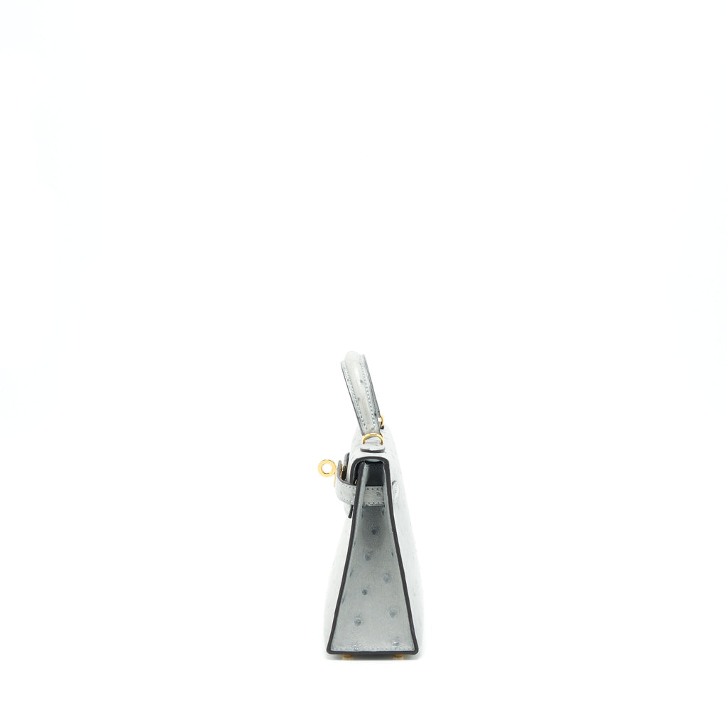 HERMES MINI KELLY Ⅱ OSTRICH BLUE GLACIER GHW