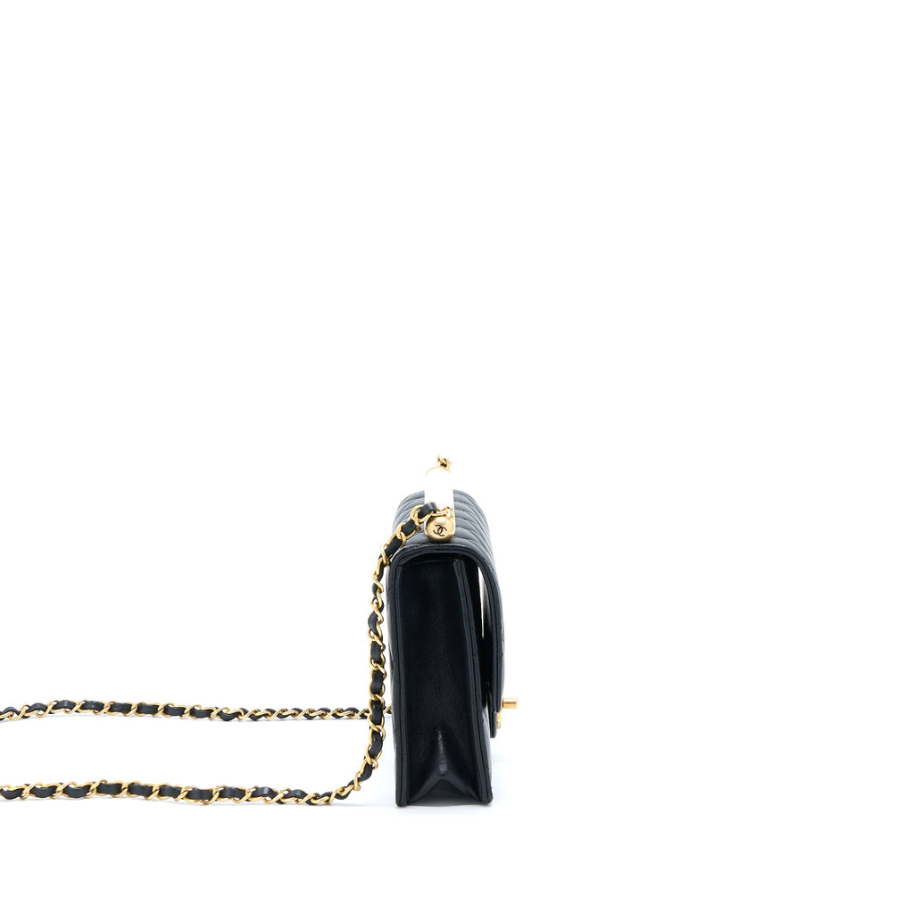 CHANEL QUILTED FLAP BAG WITH PEARL LAMBSKIN BLACK BRUSHED GHW