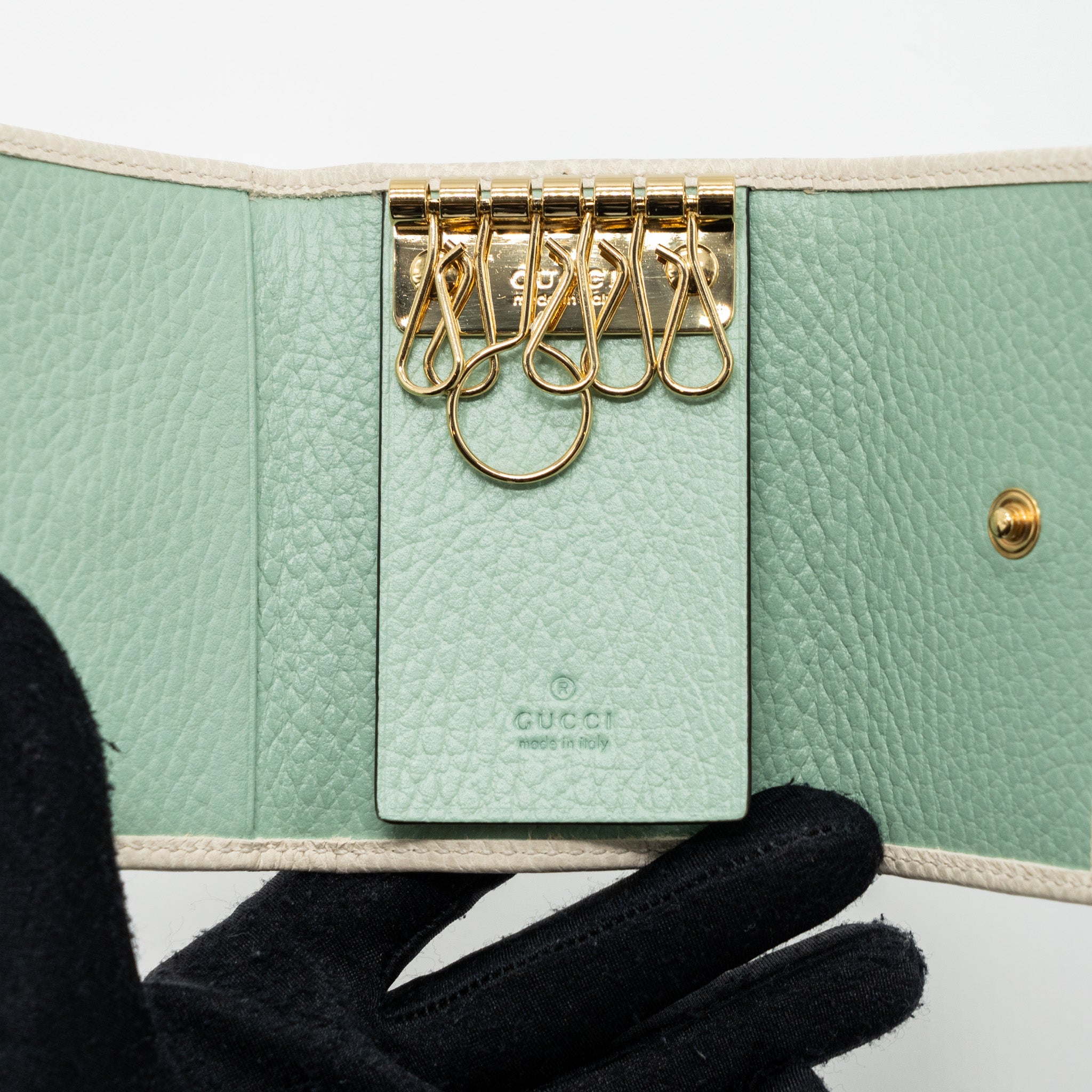 GUCCI OPHIDIA KEY CASE CALFSKIN WHITE GHW