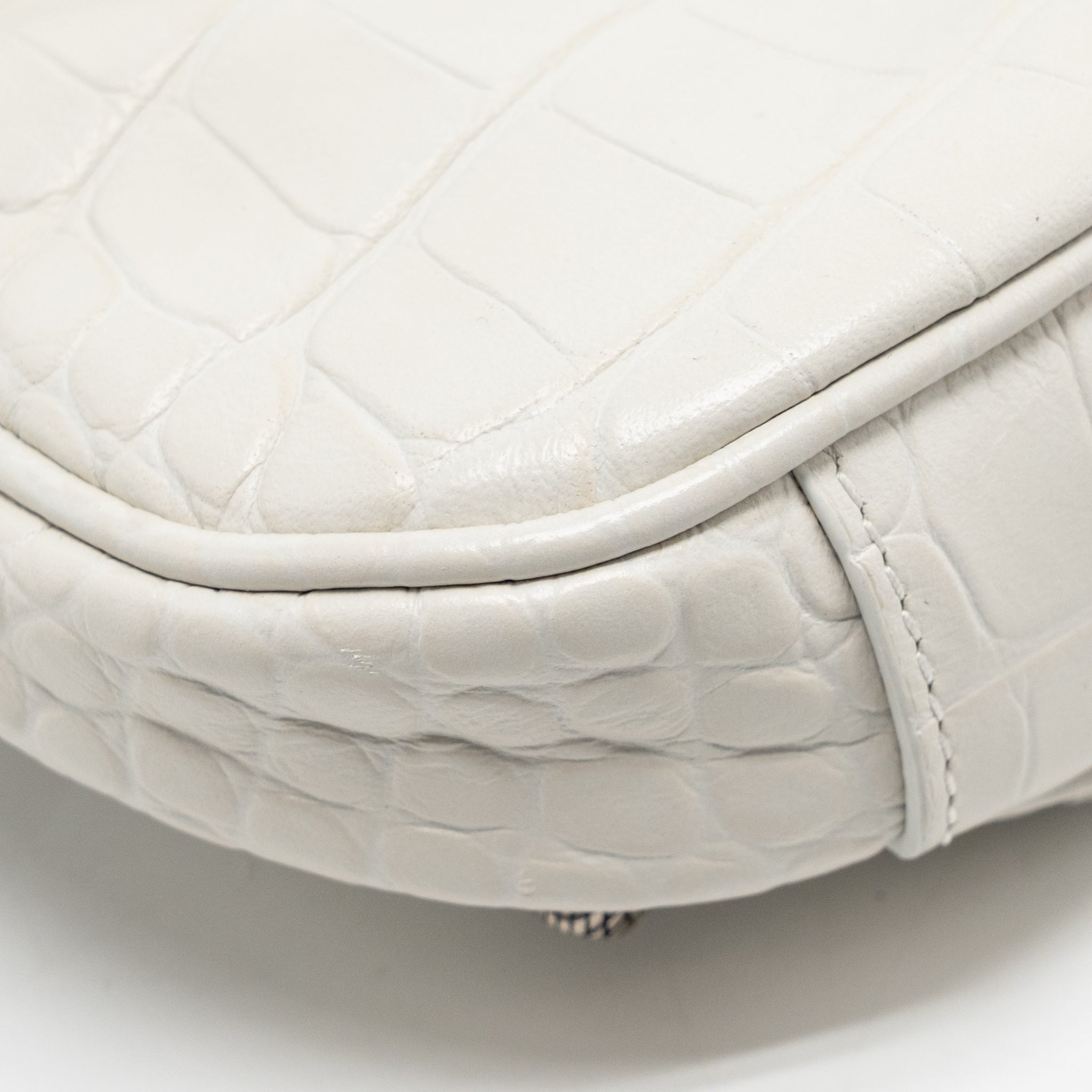 BALENCIAGA MINI LE CAGOLE SHOULDER BAG CROC-EMBOSSED CALFSKIN WHITE SHW