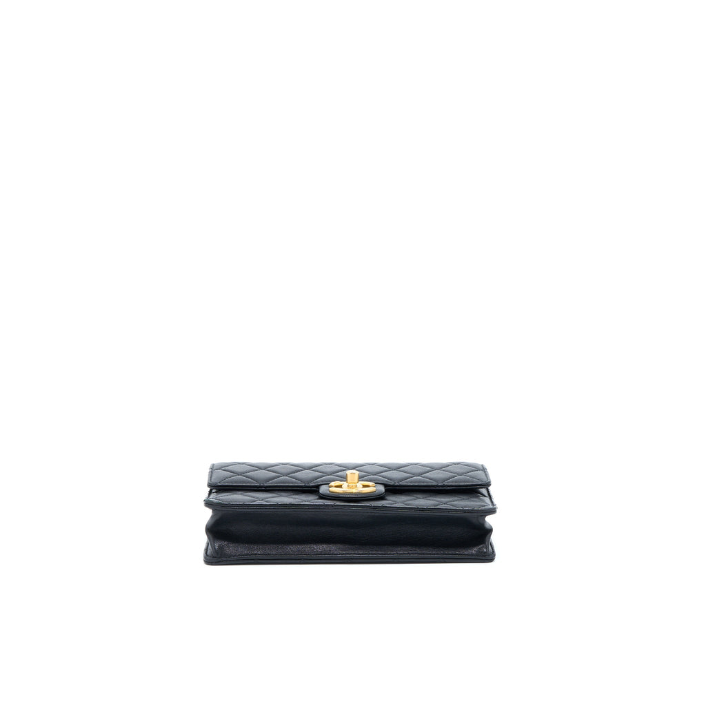 CHANEL QUILTED FLAP BAG WITH PEARL LAMBSKIN BLACK BRUSHED GHW