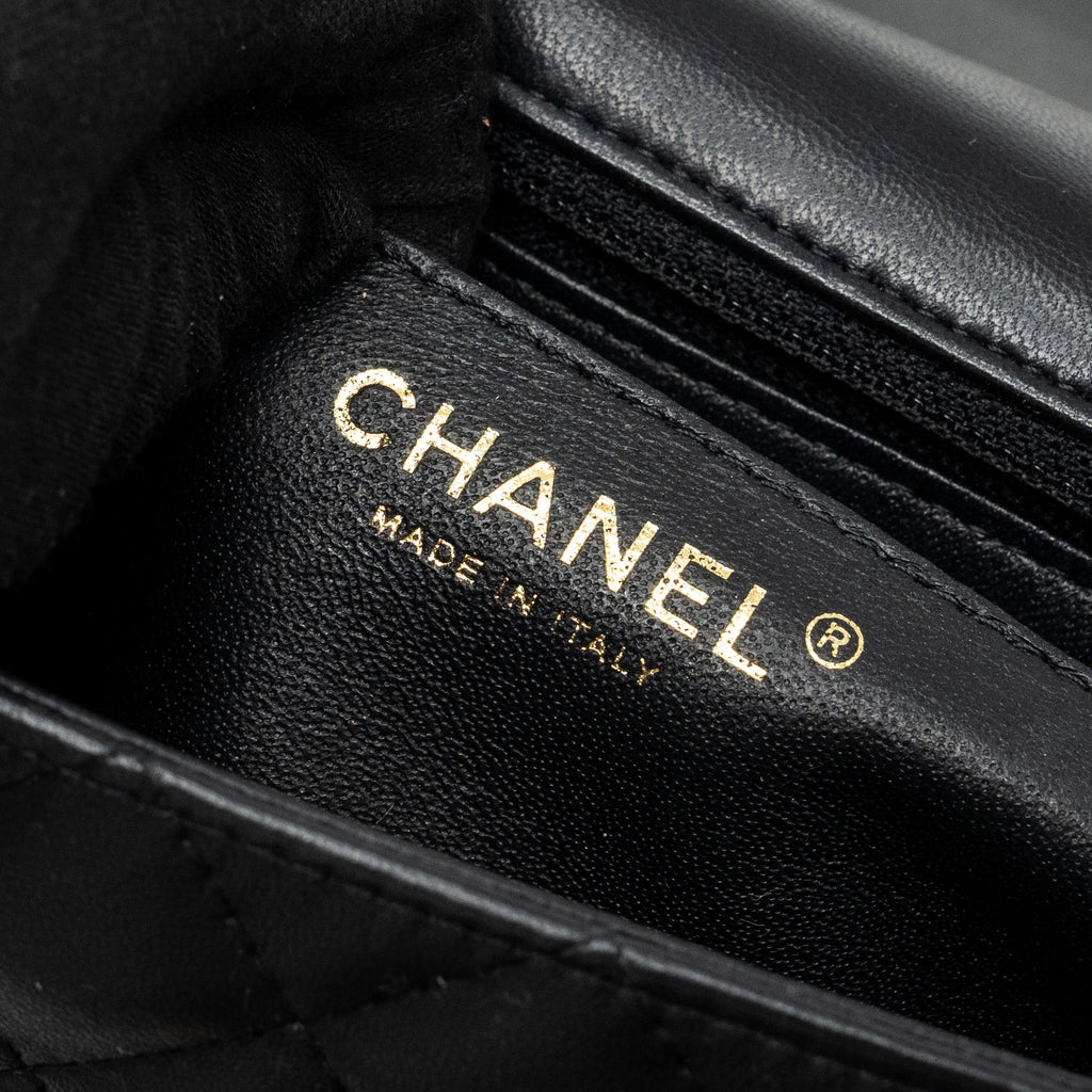 CHANEL CLASSIC MINI RECTANGULAR FLAP BAG LAMBSKIN BLACK LGHW (MICROCHIP)