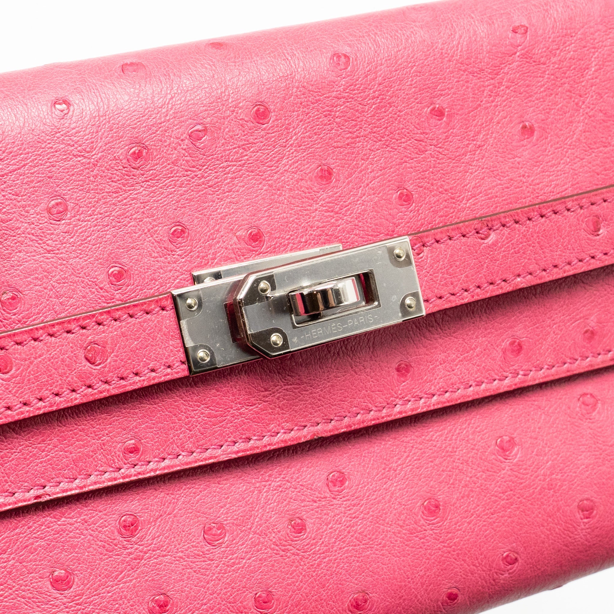 HERMES KELLY COMPACT WALLET OSTRICH ROSE TYRIEN SHW