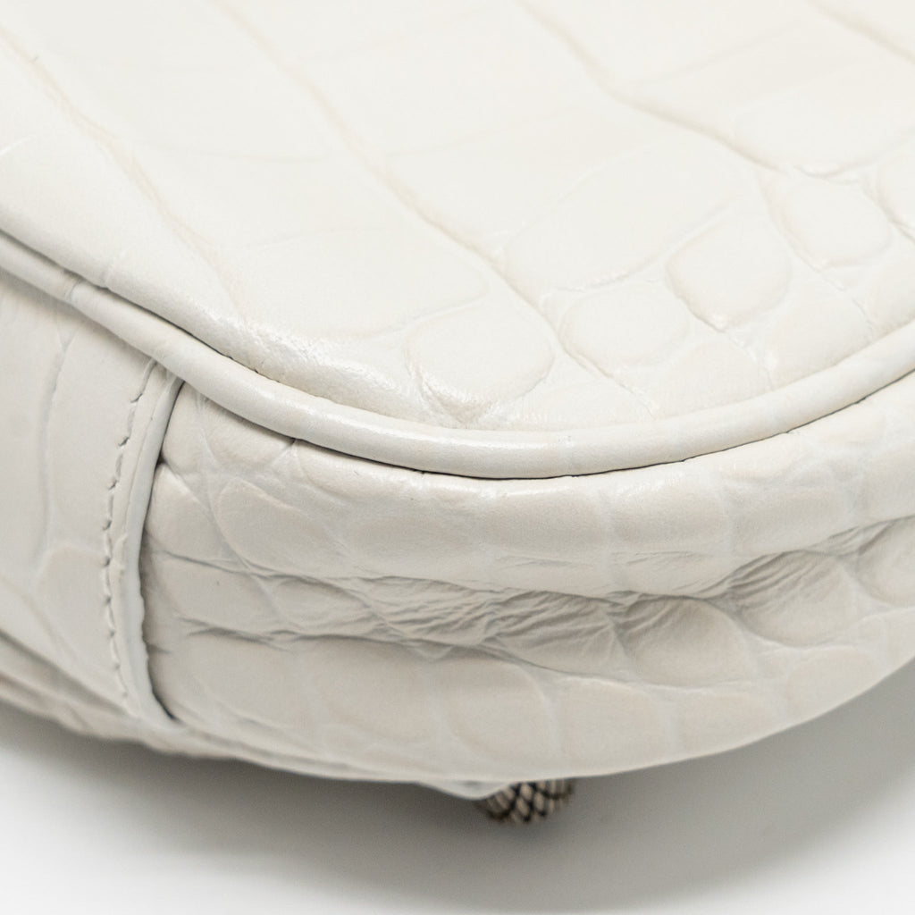 BALENCIAGA MINI LE CAGOLE SHOULDER BAG CROC-EMBOSSED CALFSKIN WHITE SHW
