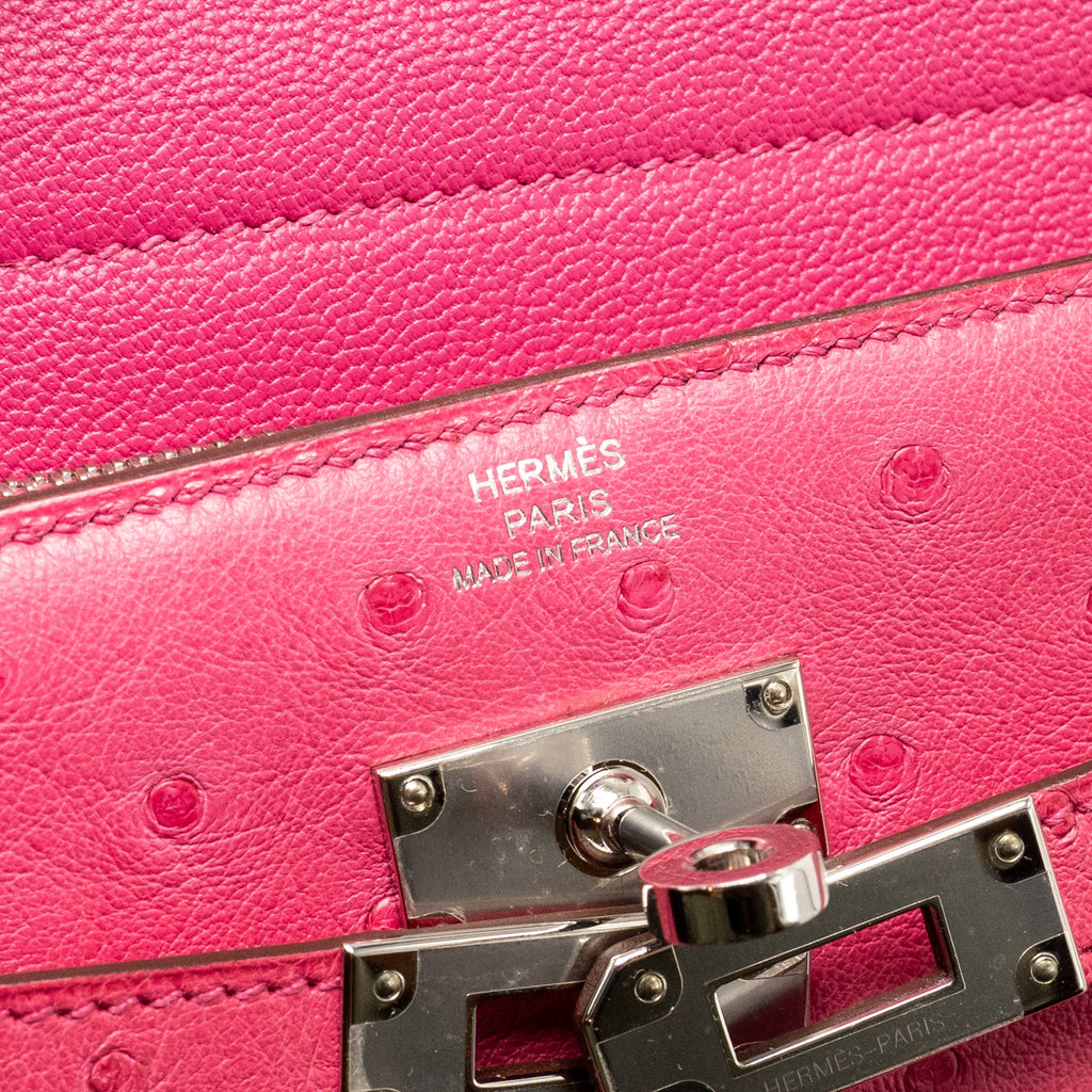 HERMES KELLY COMPACT WALLET OSTRICH ROSE TYRIEN SHW