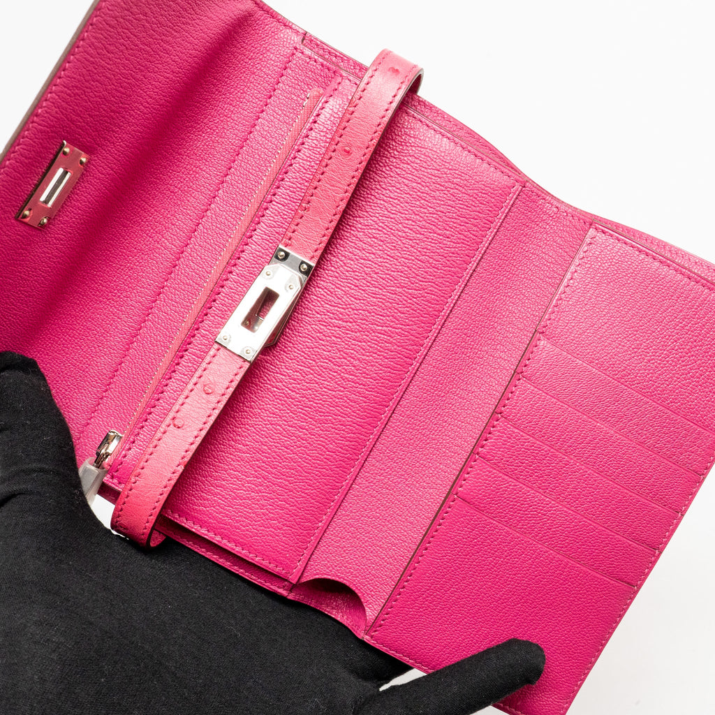 HERMES KELLY COMPACT WALLET OSTRICH ROSE TYRIEN SHW