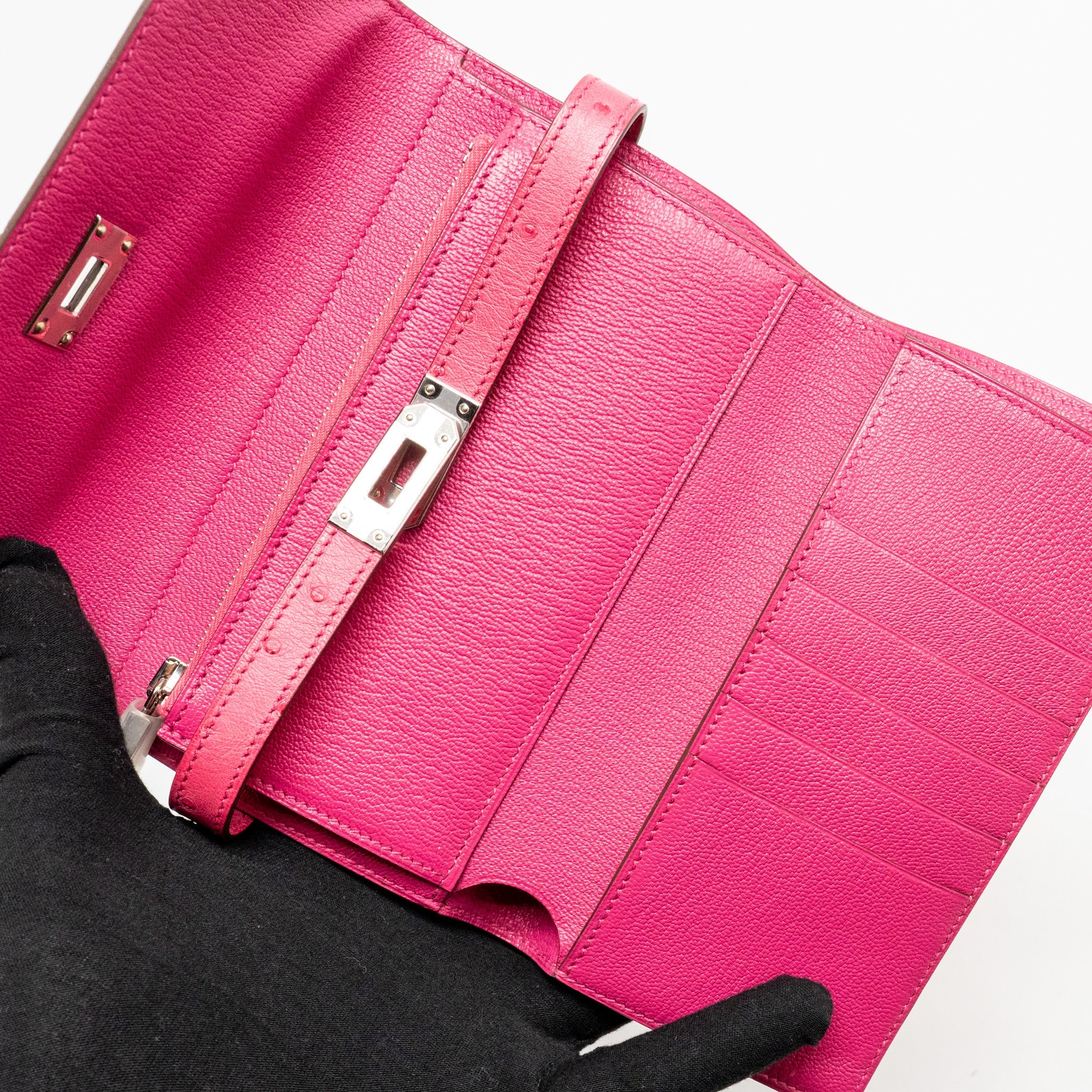 HERMES KELLY COMPACT WALLET OSTRICH ROSE TYRIEN SHW