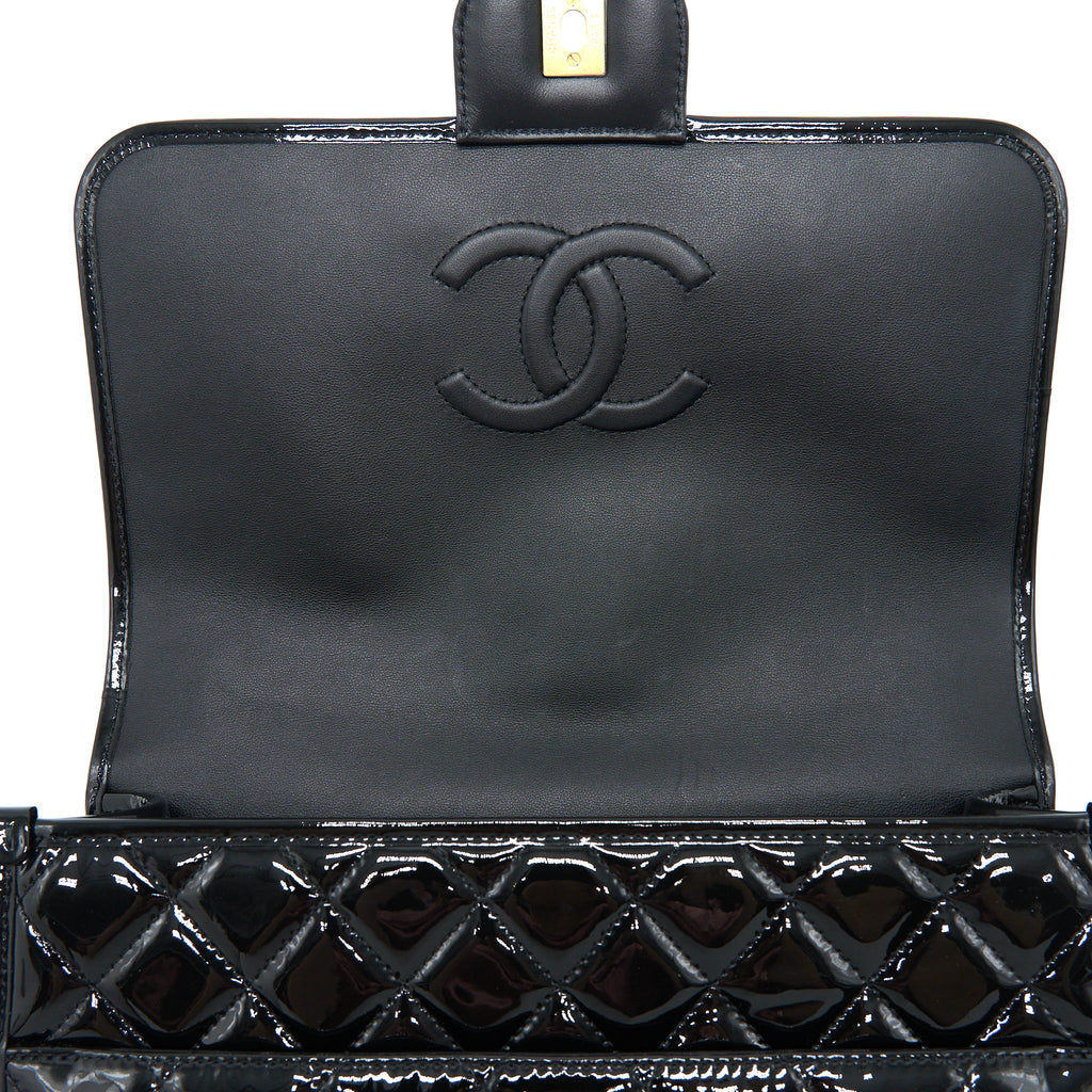 CHANEL 22K LARGE BACKPACK PATENT BLACK BRUSHED GHW (MICROCHIP)
