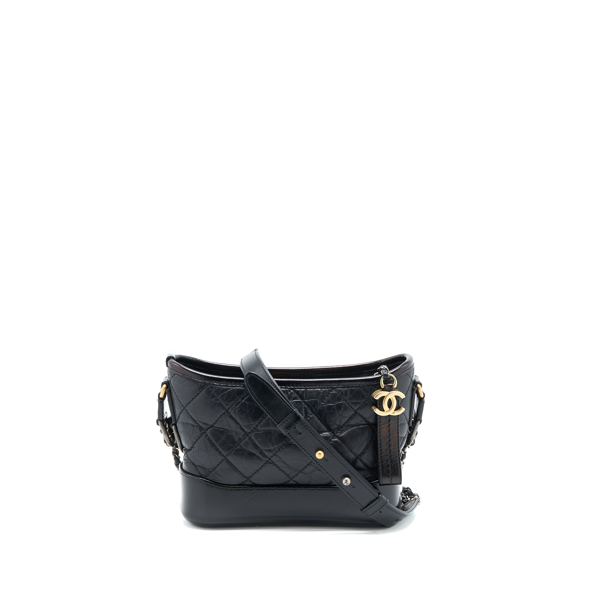 CHANEL SMALL GABRIELLE HOBO BAG AGED CALFSKIN BLACK WITH MULTICOLOR HARDWARE