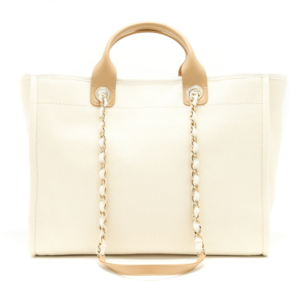 CHANEL DEAUVILLE TOTE BAG IN CREAMY WHITE/ BEIGE GHW