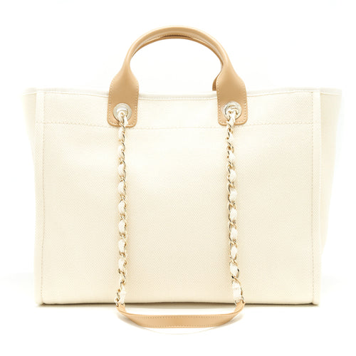 CHANEL DEAUVILLE TOTE BAG IN CREAMY WHITE/ BEIGE GHW