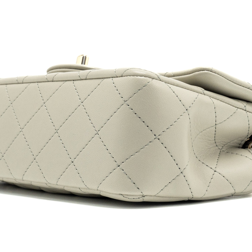 CHANEL 22C MINI RECTANGULAR FLAP BAG LAMBSKIN GREY LGHW (MICROCHIP)