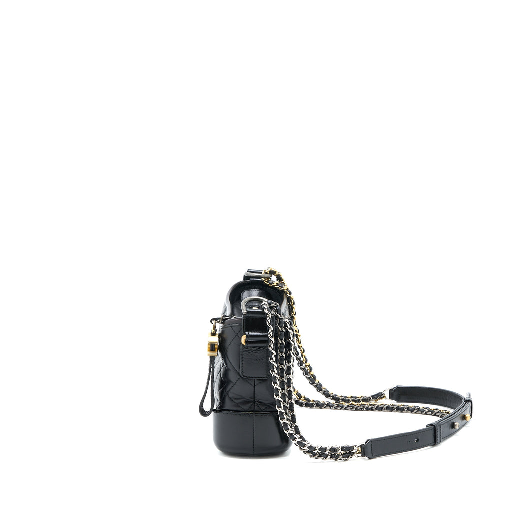 CHANEL SMALL GABRIELLE HOBO BAG AGED CALFSKIN BLACK WITH MULTICOLOR HARDWARE