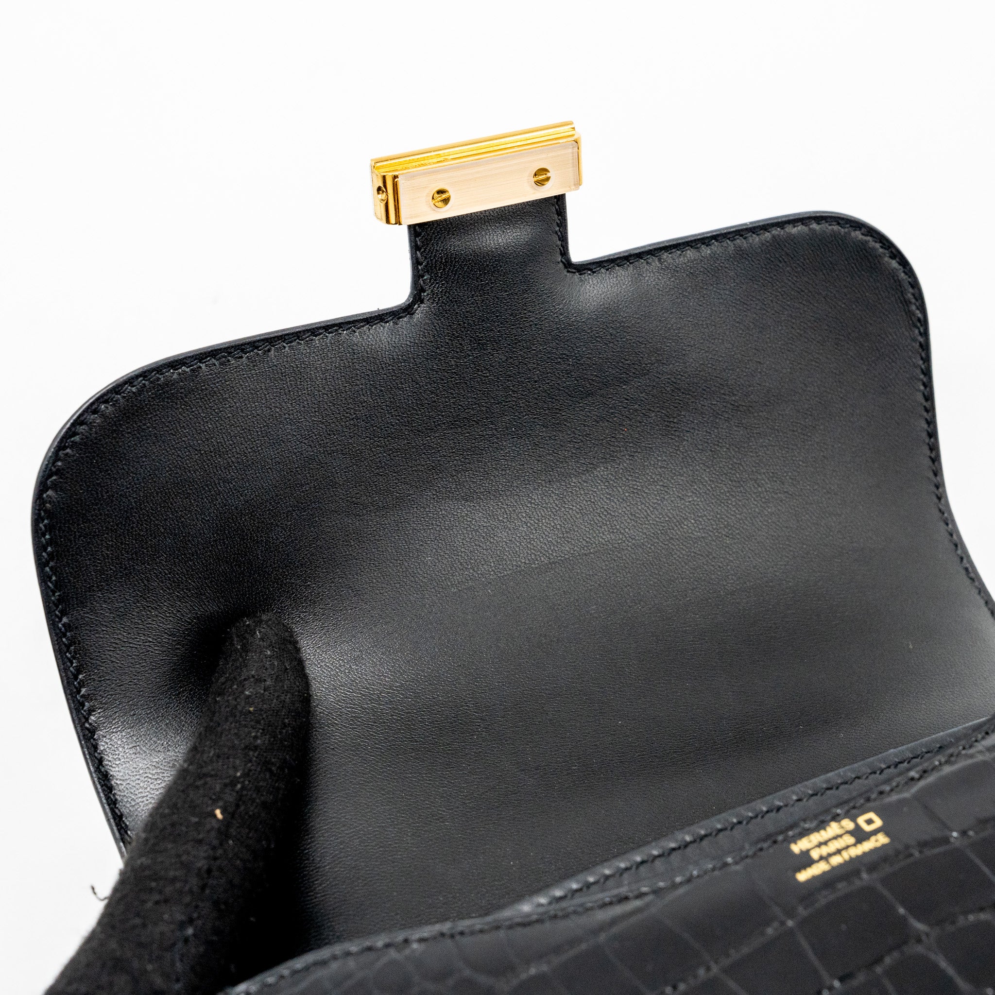 HERMES MINI CONSTANCE SHINY ALLIGATOR MISSISSIPPIENSIS BLACK GHW