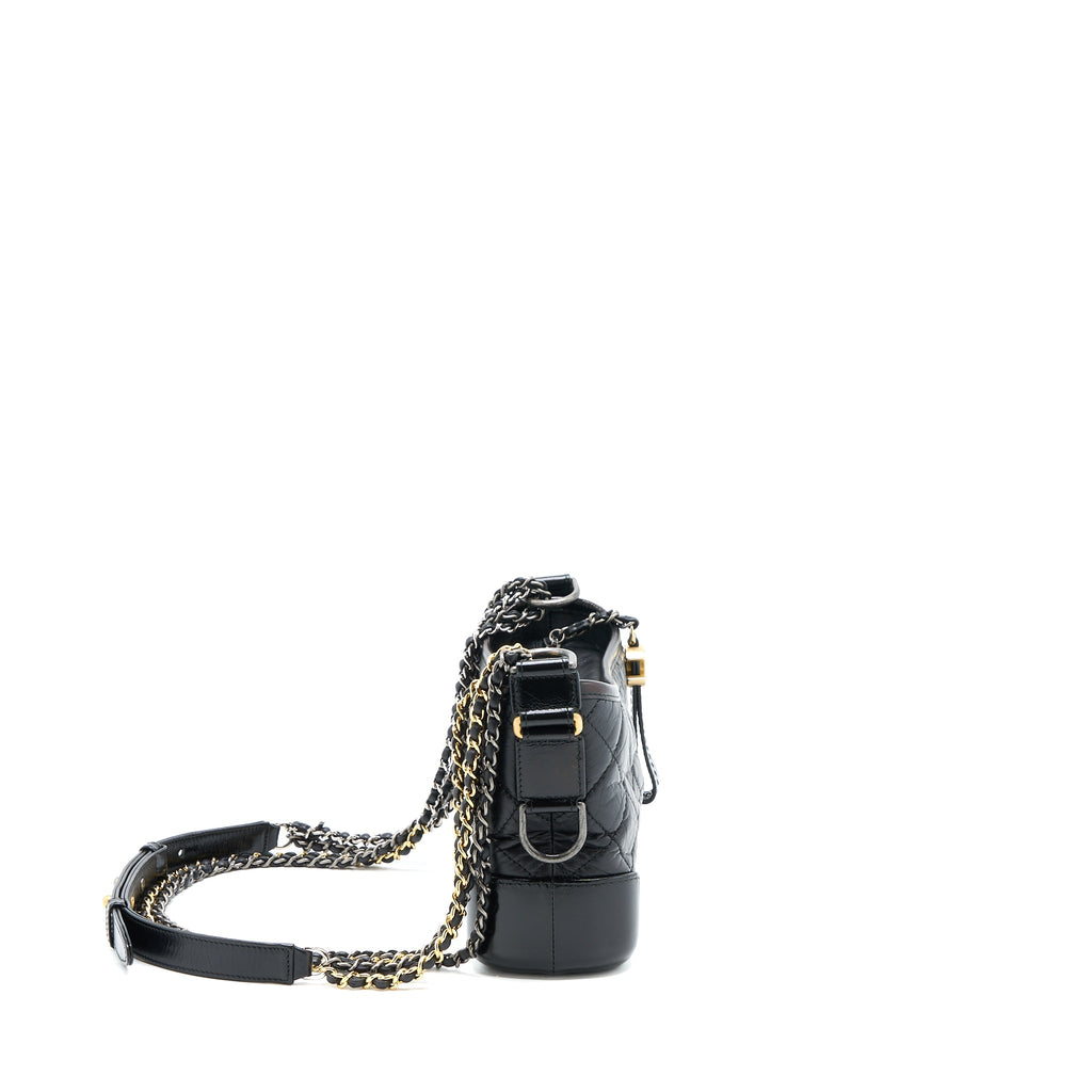 CHANEL SMALL GABRIELLE HOBO BAG AGED CALFSKIN BLACK WITH MULTICOLOR HARDWARE