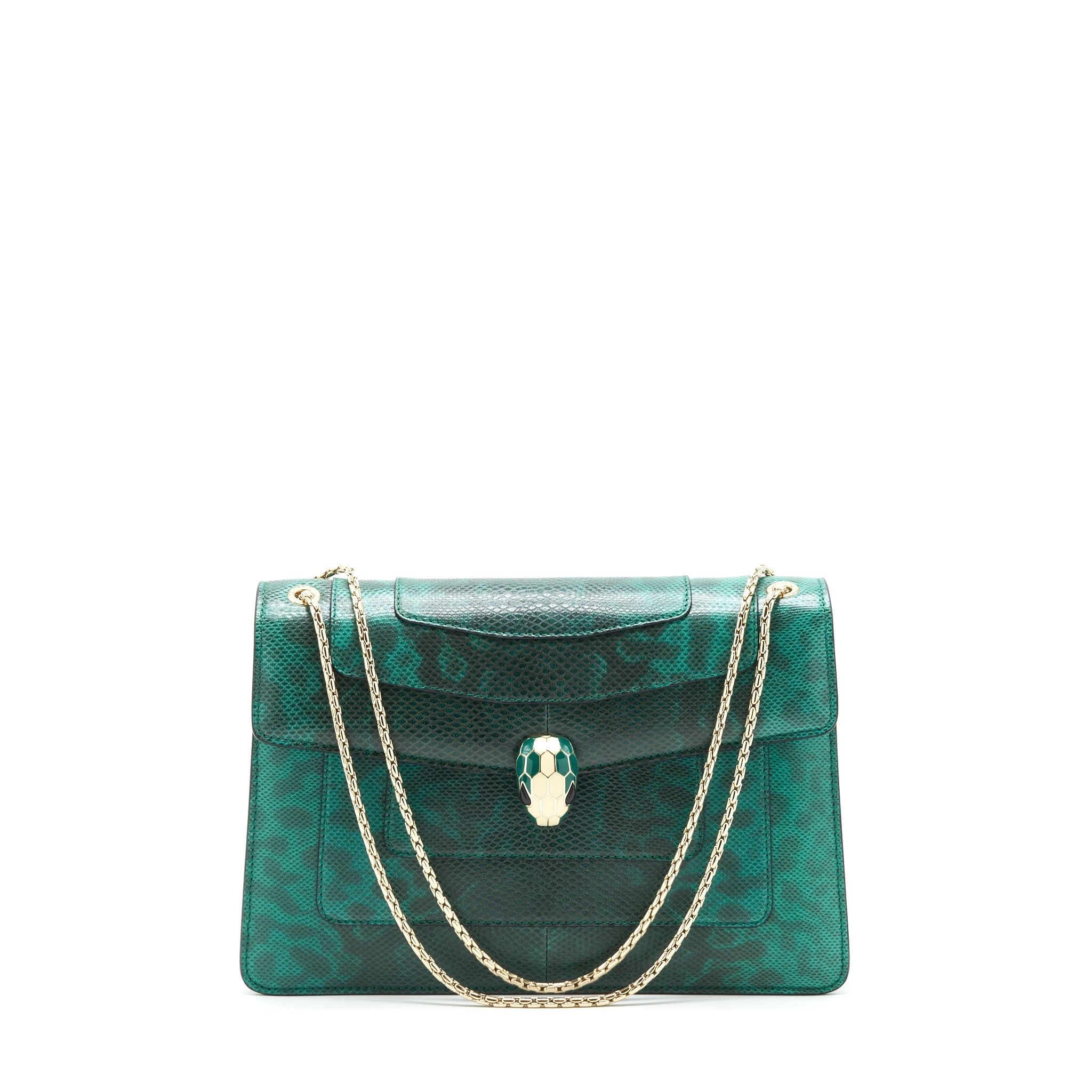 BVLGARI SERPENTI FOREVER SHOULDER BAG FOREST EMERALD GREEN SHINY KARUNG SKIN
