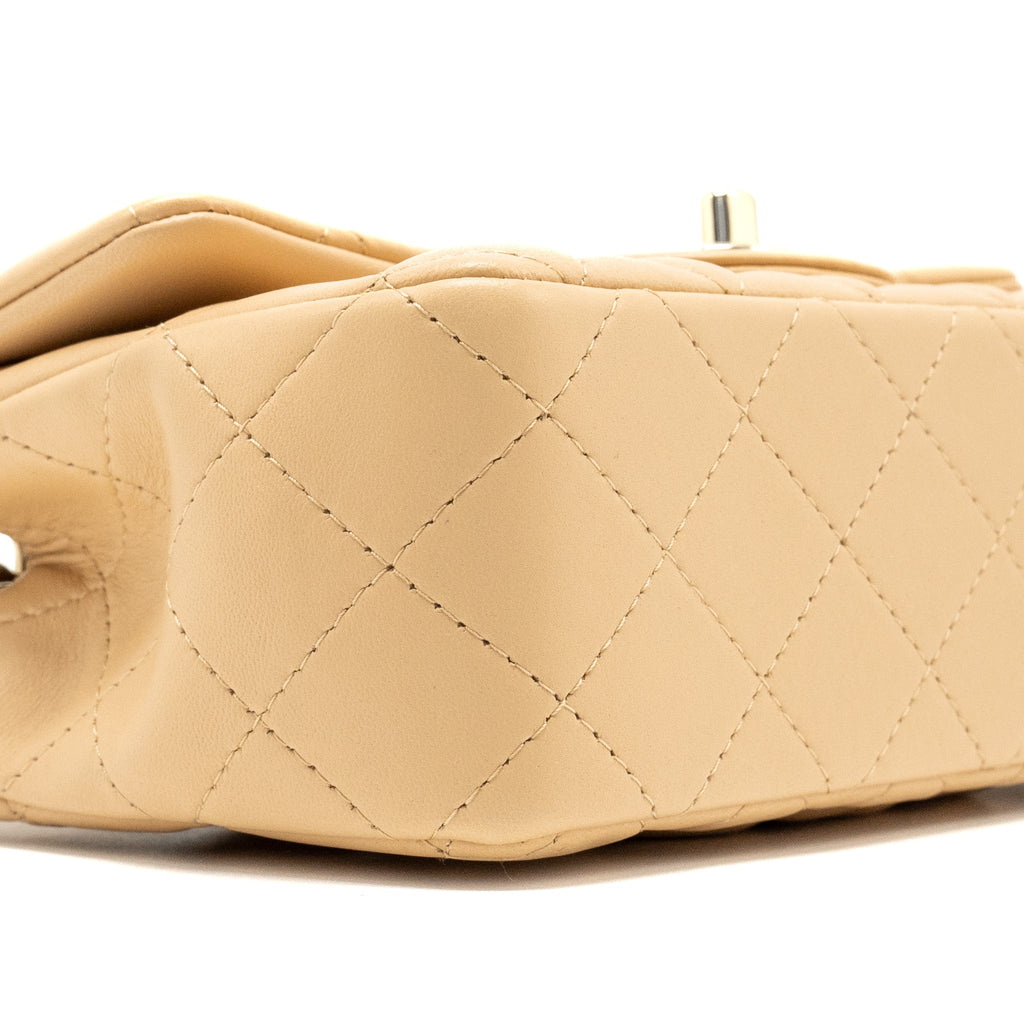 CHANEL 22C MINI RECTANGULAR FLAP BAG LAMBSKIN BEIGE LGHW (MICROCHIP)